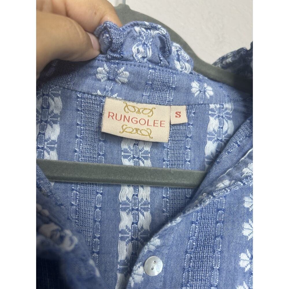 Rungolee Jacqueline Blouse Blue Floral Popover Top Ruffle Embroidered Size Small - Picture 7 of 11